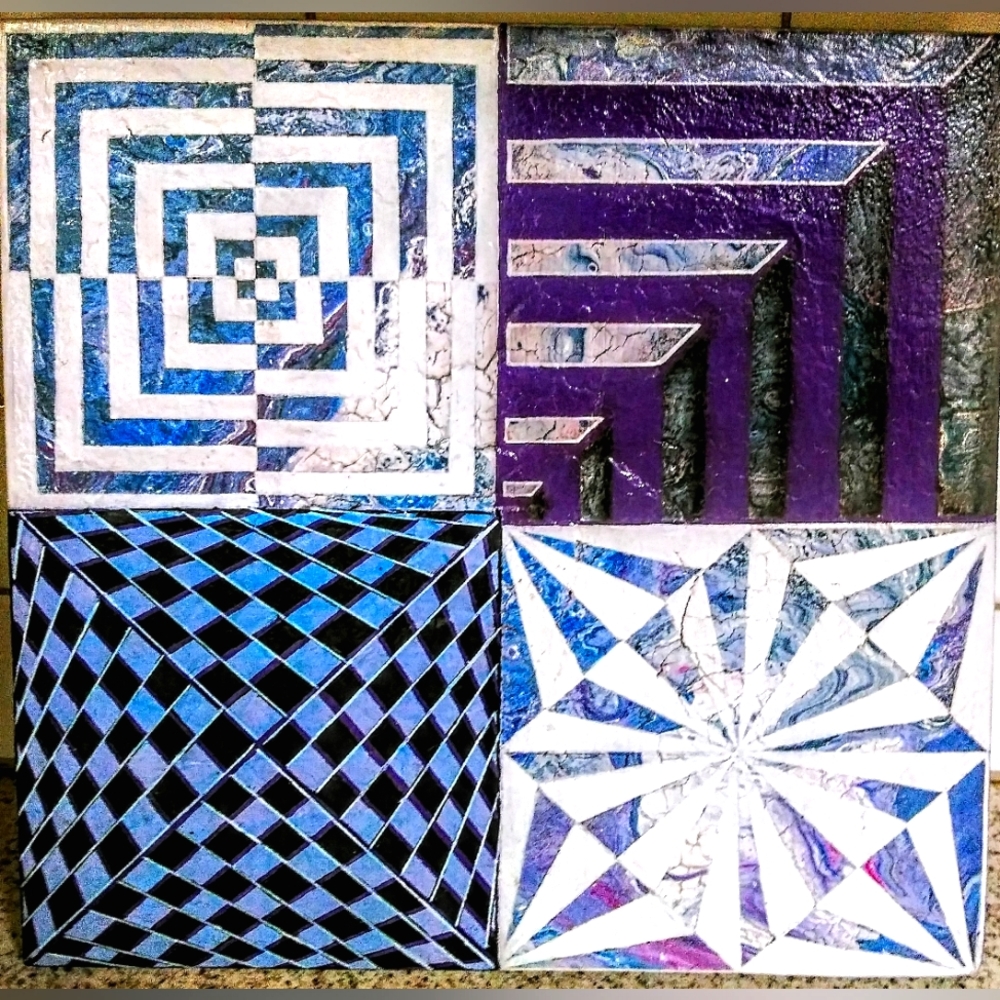 Abstract Geometric Art Print in Blue and Purple